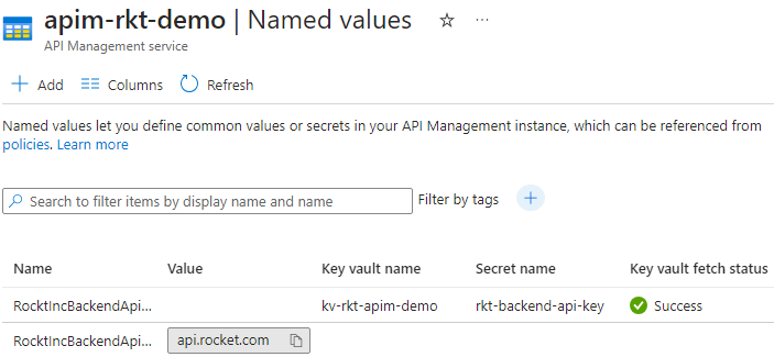 API-M Named Values and Key Vault Referance